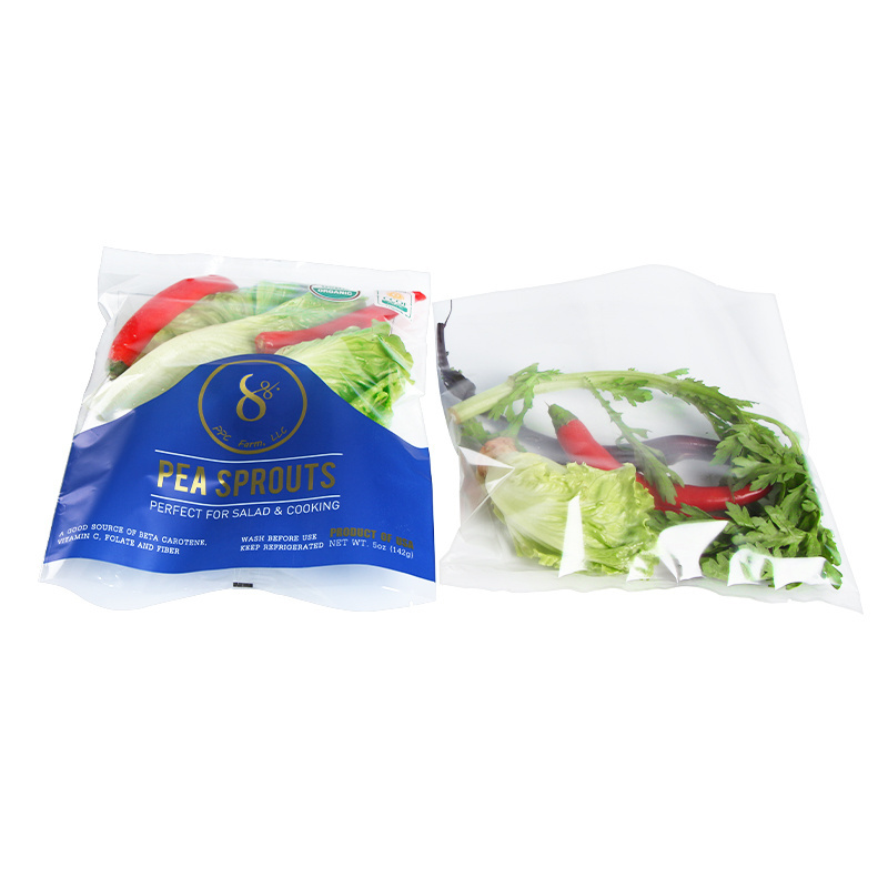 Transparent Plastic Fresh Lettuce Salad Fruits Pouches BOPP Anti Fog Leafy Vegetables Packaging Bags With Custom Printing Logo