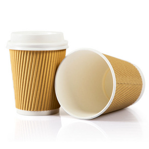 Custom Logo Ripple Wall Cup Printed Disposable Paper Coffee Cups With Lids