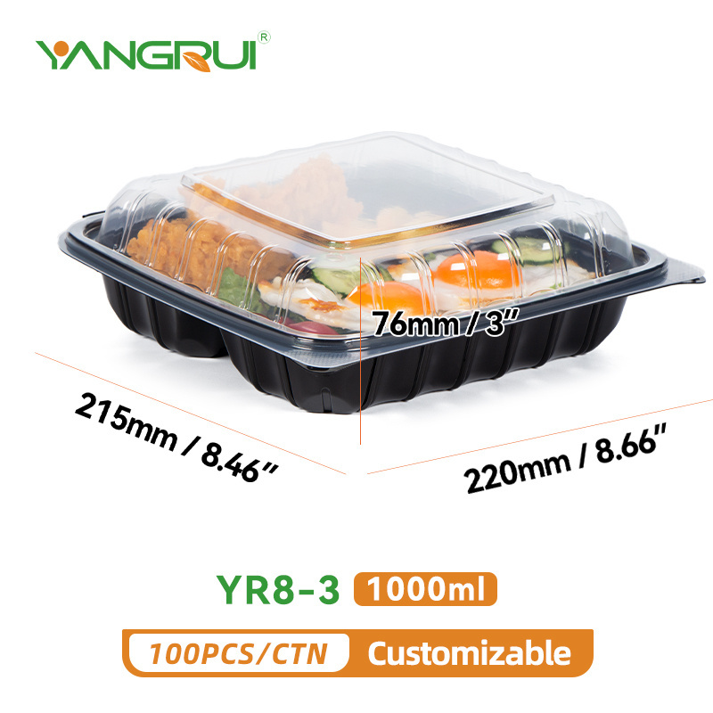 YangRui food containers manufacturers 9x9 dual color clamshell hinged food container restaurant to go takeaway lunch box