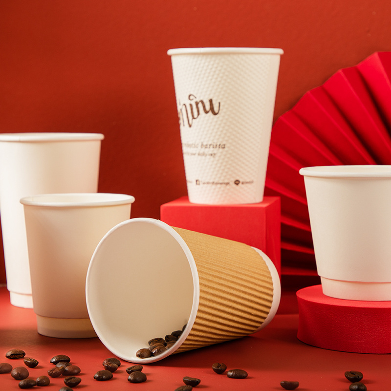 Multifunctional Triple Wall Ripple Paper For Tea Coffee Cups With Lid