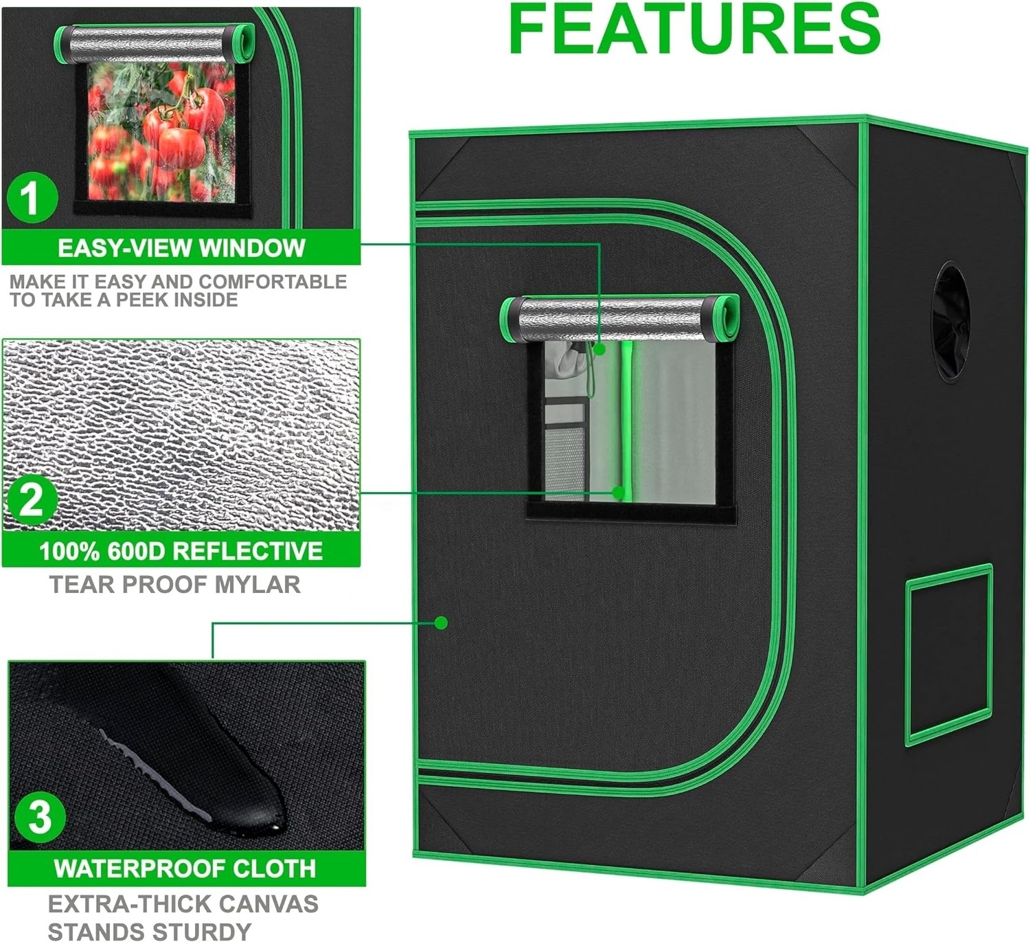 60*60*180cm Customized 600D Mylar Green Room Garden Hydroponic Indoor Grow Tent Kit