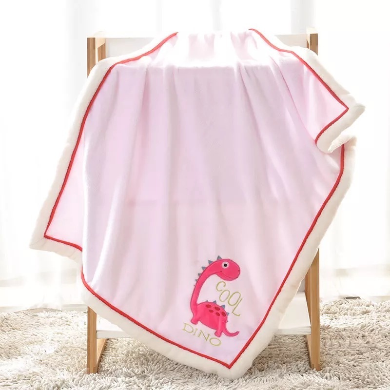 Embroidery Solid Micromink Coral Fleece Blanket Lamb Wool Baby Blanket Two Sided Mink Blanket For Baby