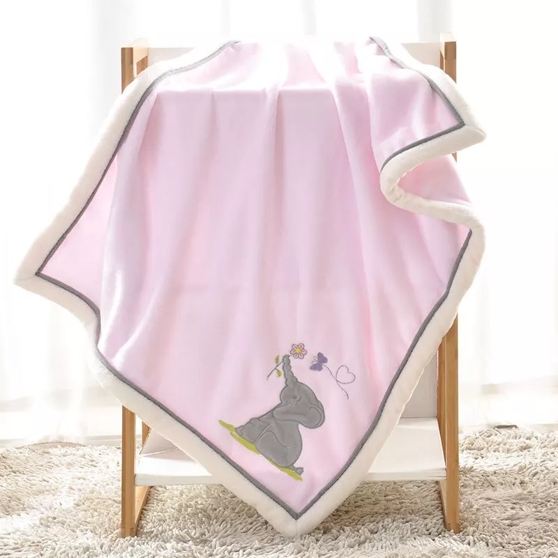 Embroidery Solid Micromink Coral Fleece Blanket Lamb Wool Baby Blanket Two Sided Mink Blanket For Baby