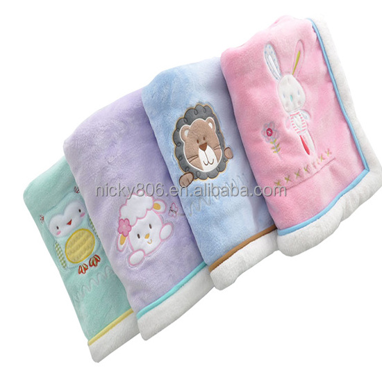 Embroidery Solid Micromink Coral Fleece Blanket Lamb Wool Baby Blanket Two Sided Mink Blanket For Baby