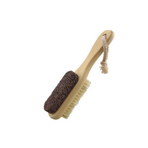 Double side Foot Care Bristle Scrub Brush Wooden Handle Pumice Stone Dead Skin Remover Exfoliator Pedicure Tool