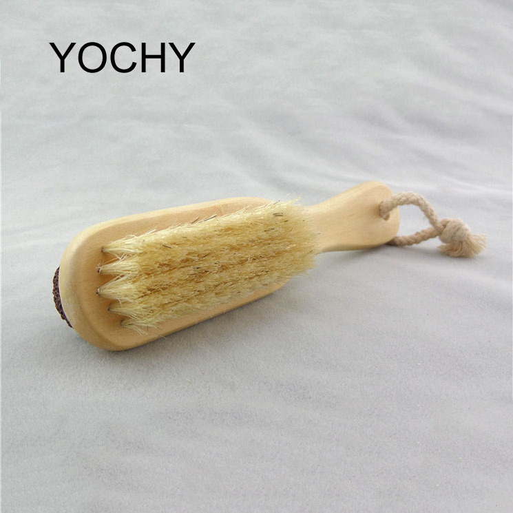 Double side Foot Care Bristle Scrub Brush Wooden Handle Pumice Stone Dead Skin Remover Exfoliator Pedicure Tool