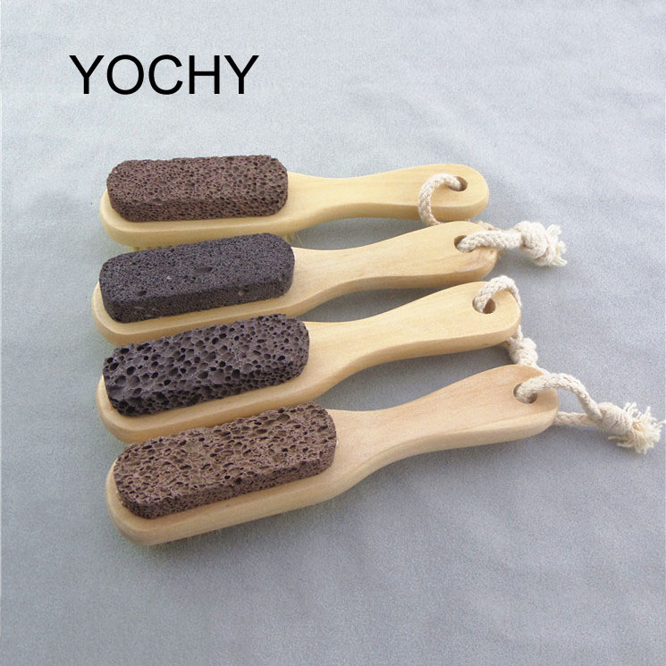 Double side Foot Care Bristle Scrub Brush Wooden Handle Pumice Stone Dead Skin Remover Exfoliator Pedicure Tool