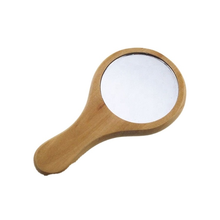 New Natural Wood Mirror Wooden Hand Mirror Portable Compact Makeup Vanity Hand Held Mirror With Handle For Women Travel