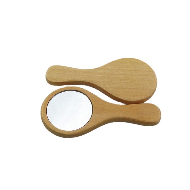 New Natural Wood Mirror Wooden Hand Mirror Portable Compact Makeup Vanity Hand Held Mirror With Handle For Women Travel