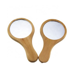 New Natural Wood Mirror Wooden Hand Mirror Portable Compact Makeup Vanity Hand Held Mirror With Handle For Women Travel