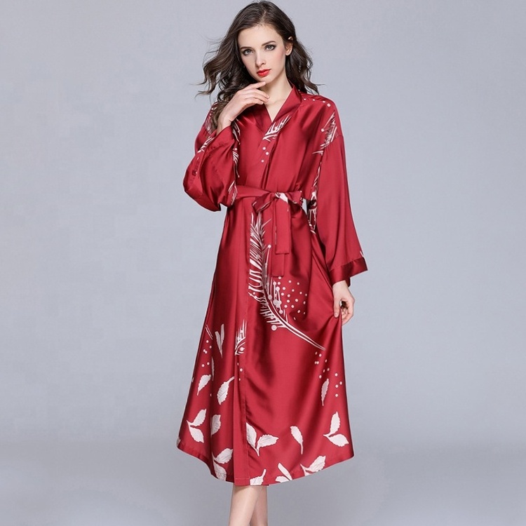 2021 plus size big wholesale floral printing kimono silk satin robes