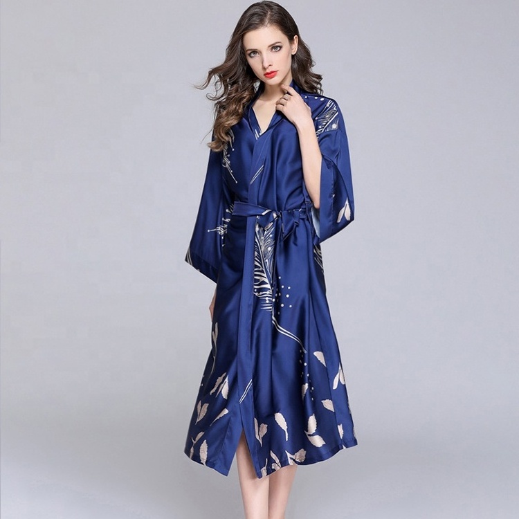 2021 plus size big wholesale floral printing kimono silk satin robes