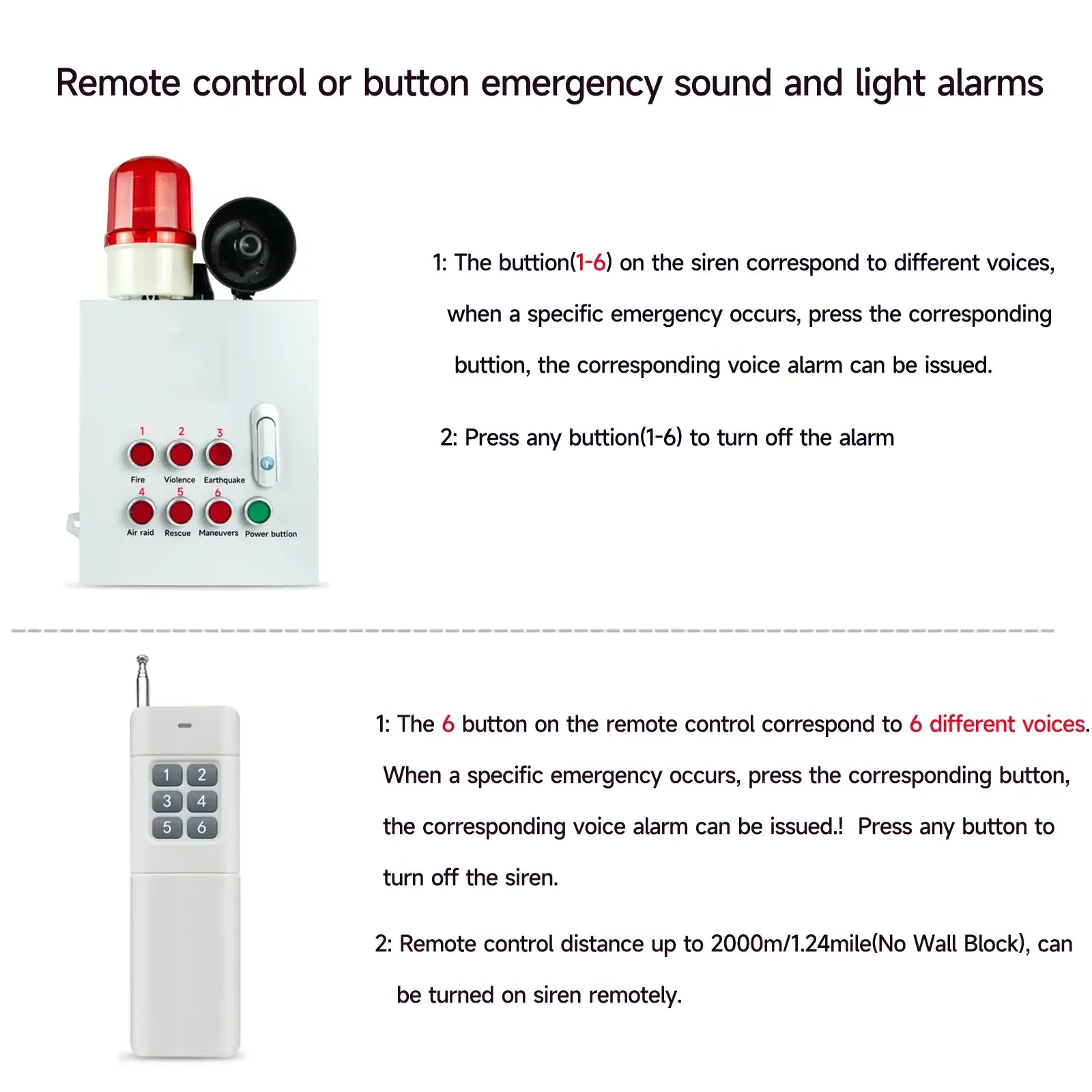 YASONG Alarm Siren 2000m Remote Control or Button Fire Air Raid Earthquake Emergency Security Siren with 120dB Horn AC110-220V