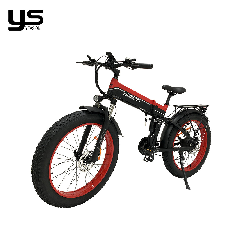 26 inch new foldable e bike fat wheel full suspension electric bicycle 1000W48V14AH lithium battery fat tire folding e bike