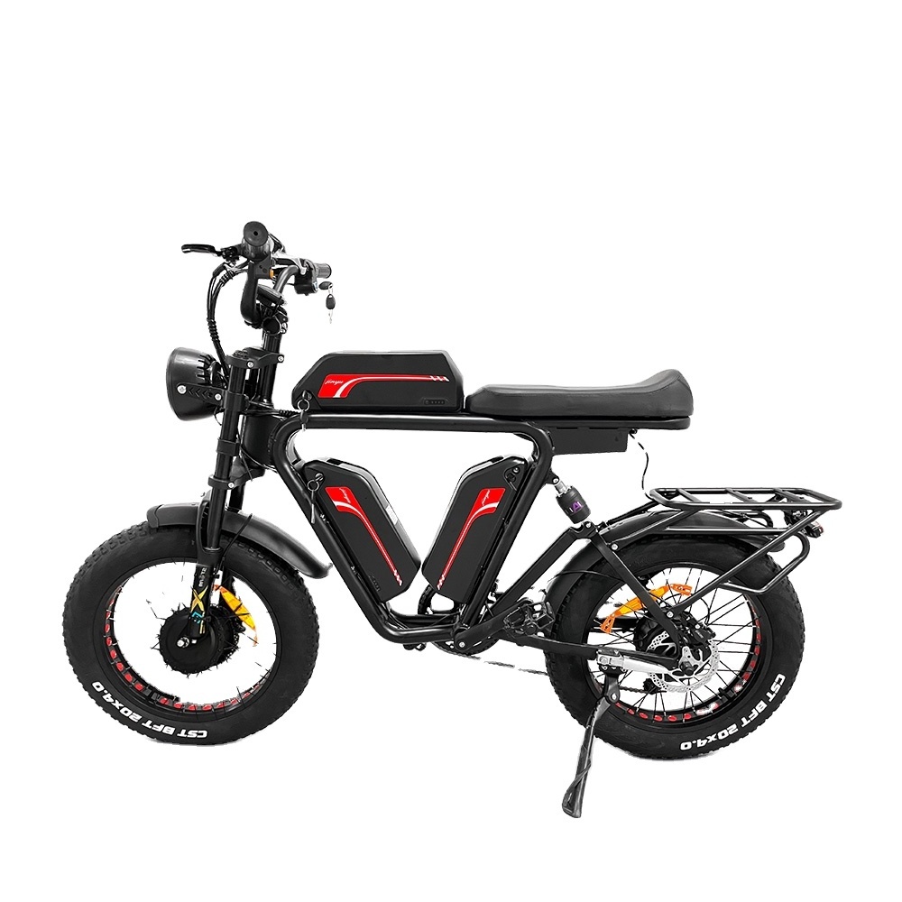 Long Range Fatbike Full Suspension Fast 70kmh Hybrid Ebike 66ah Triple Battery 2000w Dual Motor Fat Tyre Electric Cargo Bike 48V