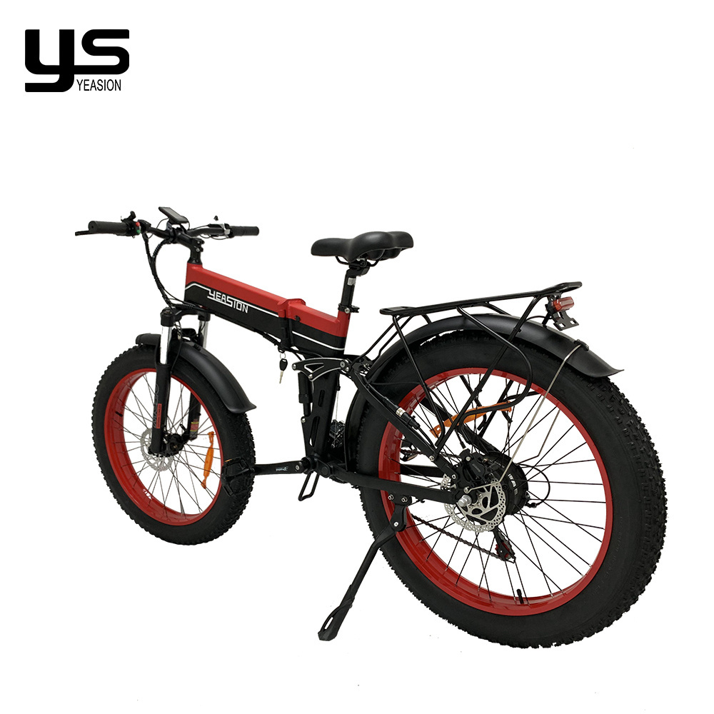 26 inch new foldable e bike fat wheel full suspension electric bicycle 1000W48V14AH lithium battery fat tire folding e bike