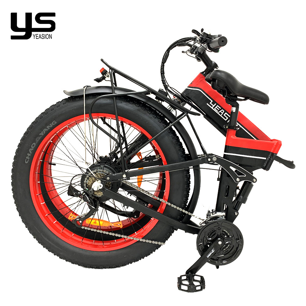 26 inch new foldable e bike fat wheel full suspension electric bicycle 1000W48V14AH lithium battery fat tire folding e bike