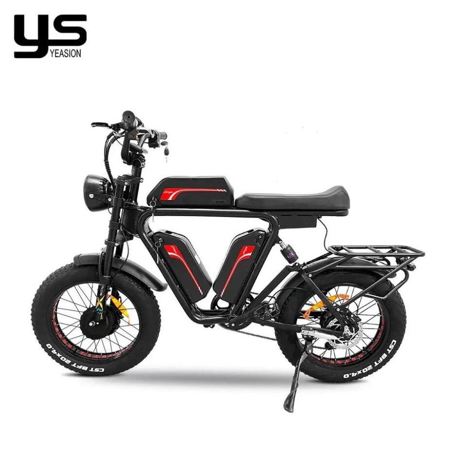 Yeasion long range 52v efatbike full suspension dual hub motor 2000w electric bicycle ebike three battery fat tire mountain bike