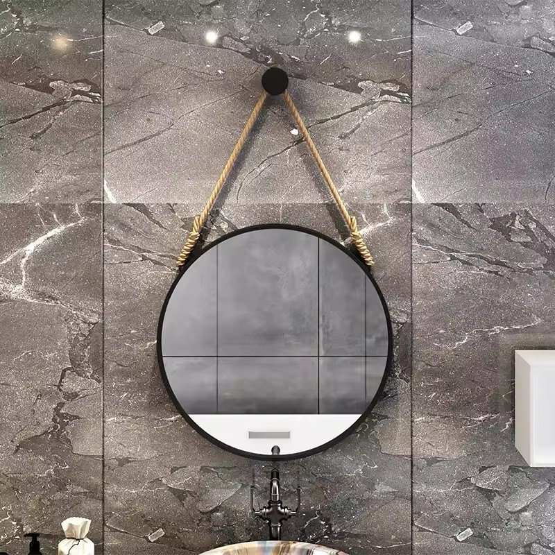 Hight quality Makeup Mirror Wall Hanging HD Mirrors Round with Hemp Rope Black Metal Frame