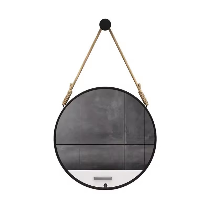 Hight quality Makeup Mirror Wall Hanging HD Mirrors Round with Hemp Rope Black Metal Frame