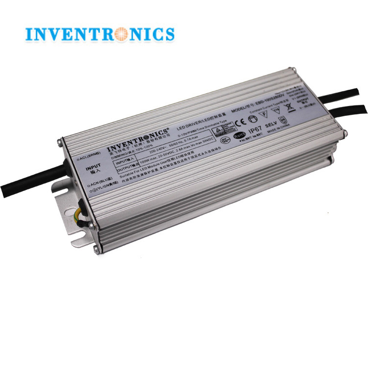 Inventronics 100W High Power IP67 Waterproof 70-1050mA 57-142Vdc 0-10V/PWM/Timer LED Dimmable Driver Power Supply EBD-100S105DV