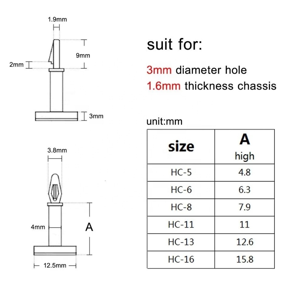 Insert Lock Clip on Snap in Fixed Support PCB for 3mm Hole 1.6mm Chassis Adhesive Glue Nylon Plastic Stick Standoff Spacer