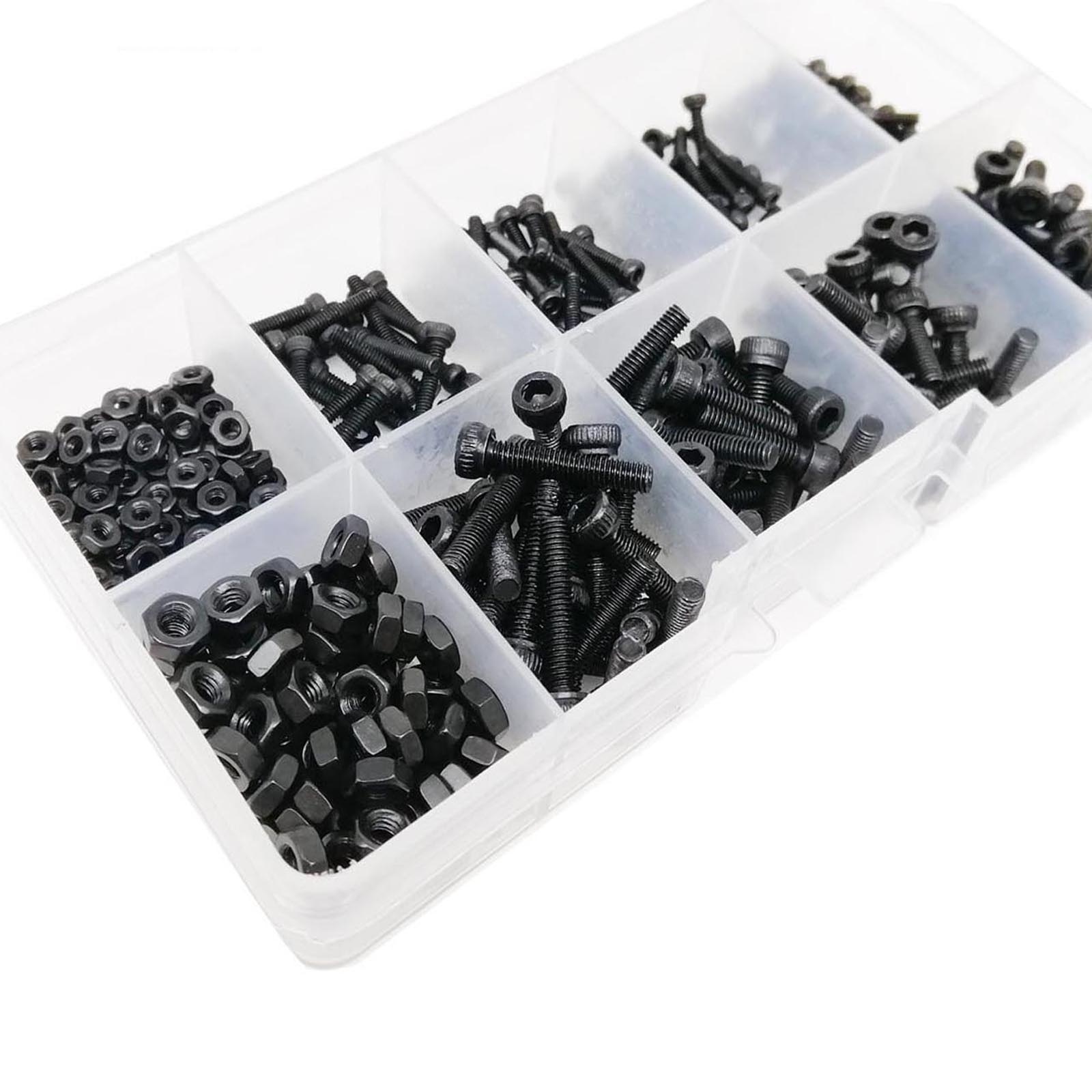 400pcs/box M2 M3 Black Grade 12.9 Steel DIN912 Screw Nut Set Assortment Kit Allen Hexagon Hex Socket Cap Head Screw Bolt