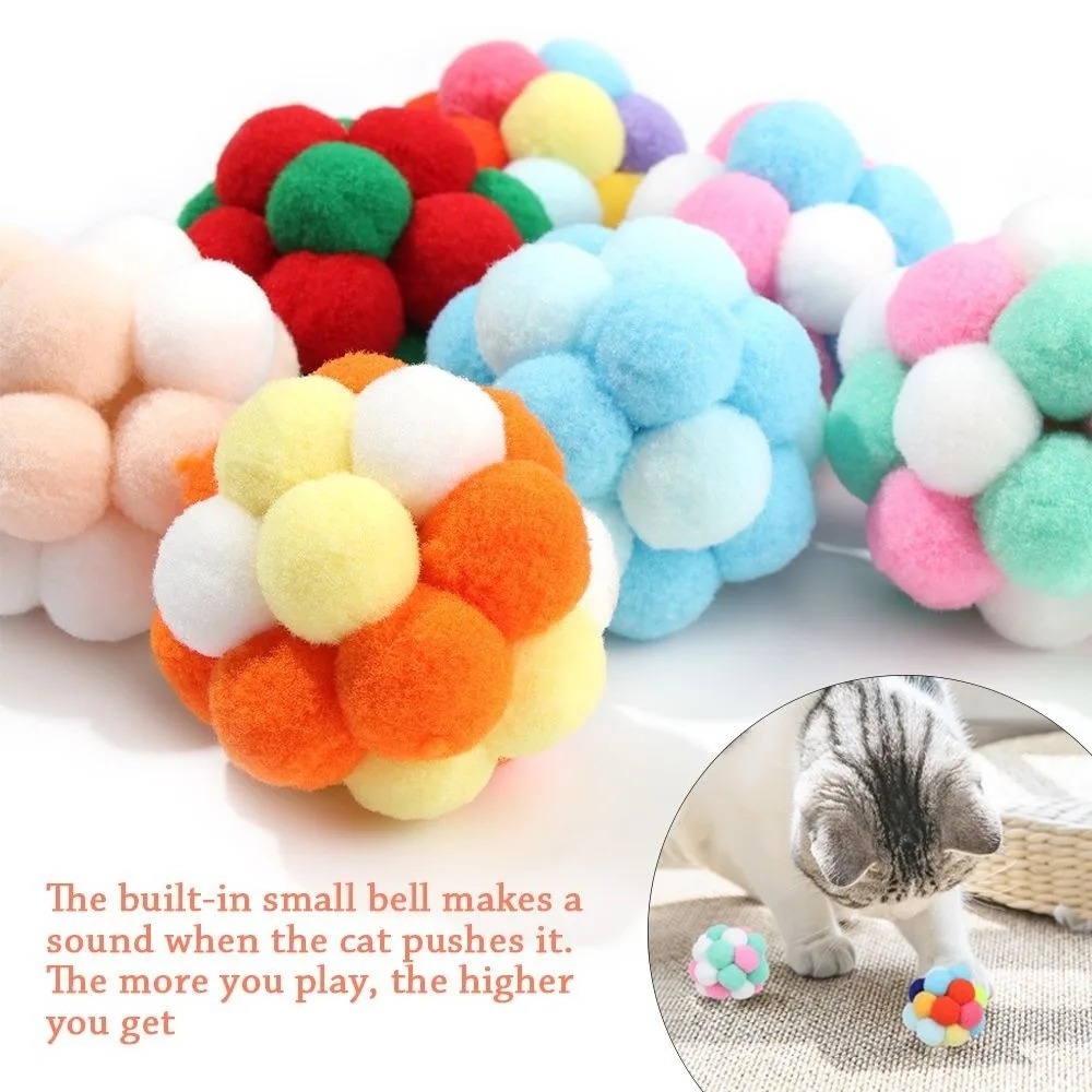 Pet Cat Toy Colorful Handmade Bouncy Ball Kitten Toys Plush Bell Mouse Toy Planet Ball  Interactive Pet Supplies