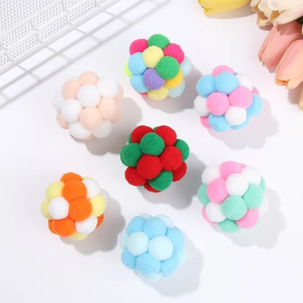 Pet Cat Toy Colorful Handmade Bouncy Ball Kitten Toys Plush Bell Mouse Toy Planet Ball  Interactive Pet Supplies