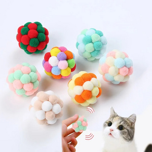 Colorful Handmade Bouncy Ball Kitten Toys Plush Bell Ball Mouse Toy Planet Ball Cat Toys Interactive Pet Supplies