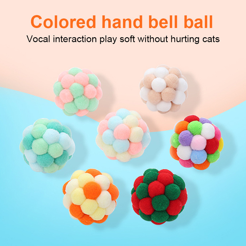 Colorful Handmade Bouncy Ball Kitten Toys Plush Bell Ball Mouse Toy Planet Ball Cat Toys Interactive Pet Supplies