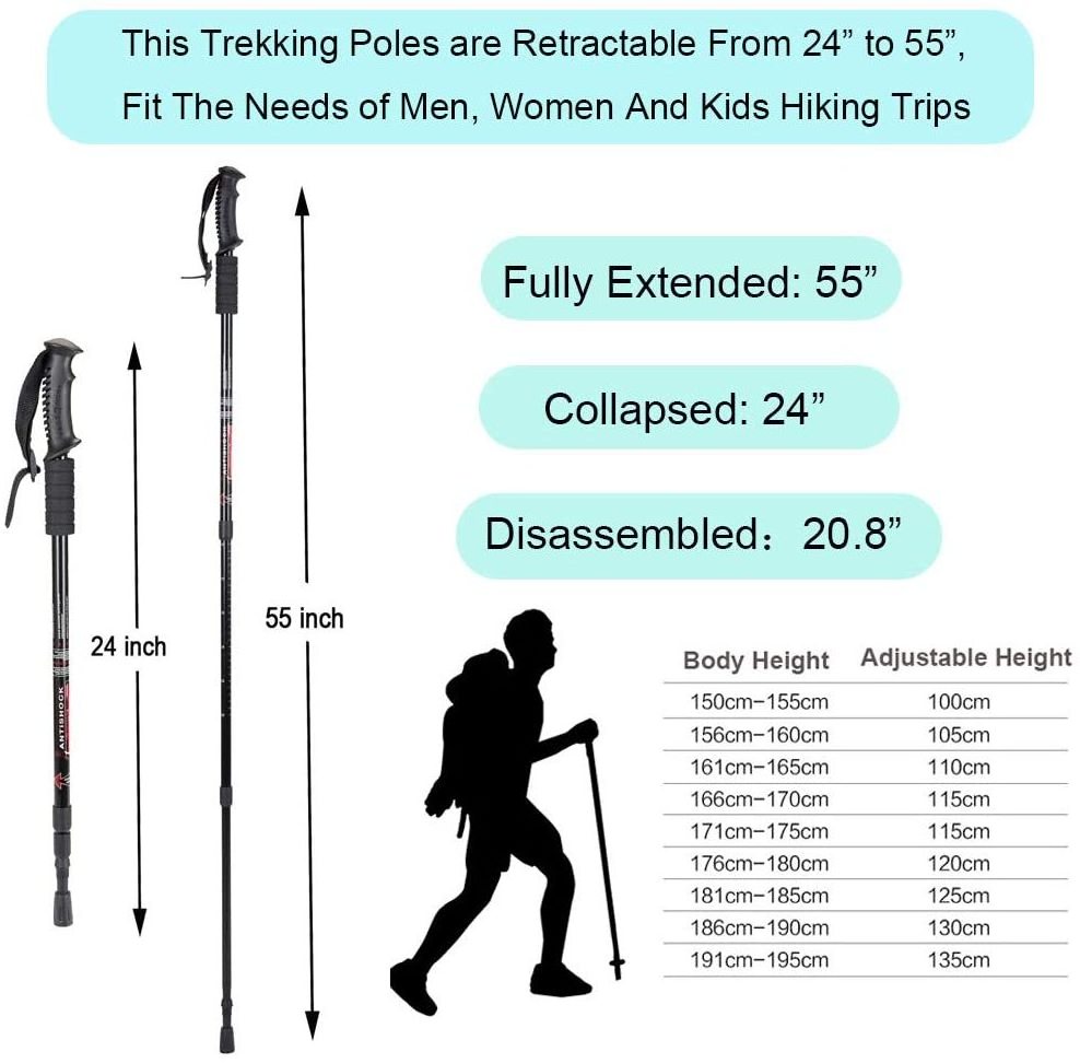 Aihoye Outdoor Alpenstock Carbon Fiber Walking Sticks Telescoping Foldable Self Defense Hiking Trekking Poles Sticks