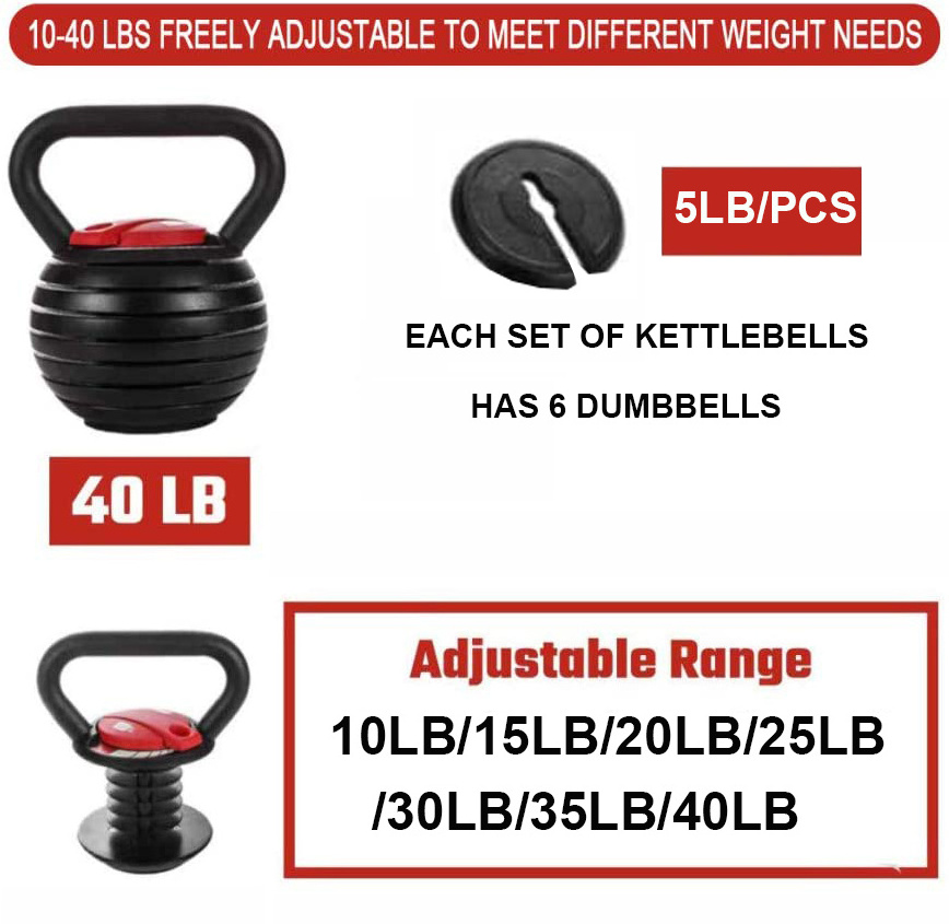 20LB/40LB Wholesale Adjustable Kettlebell with Plates Free Weight Adjustment KettleBell