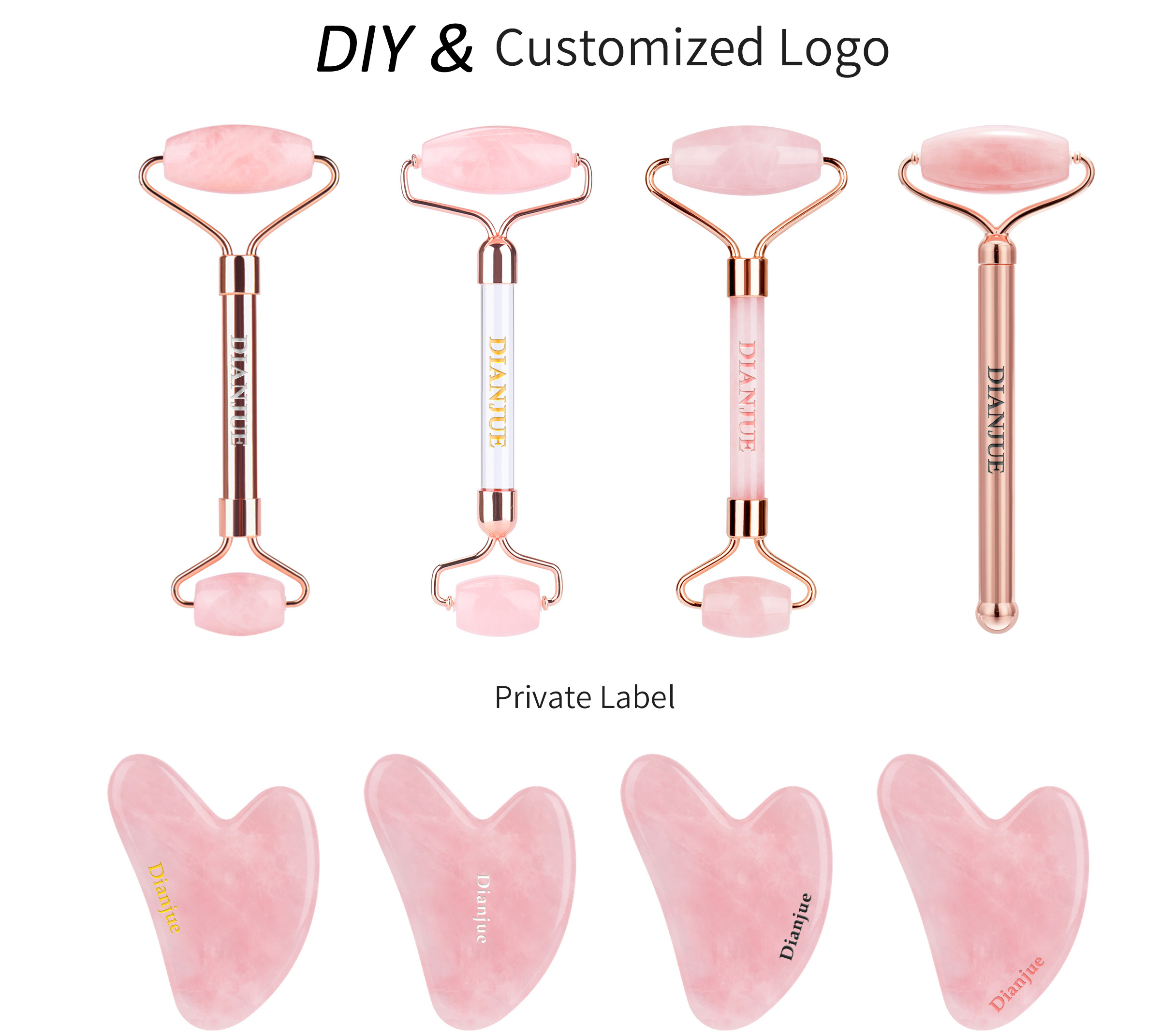 Top Quality Supplier real variety color powder stone rose quartz face roller gua sha jade roller set jade roller