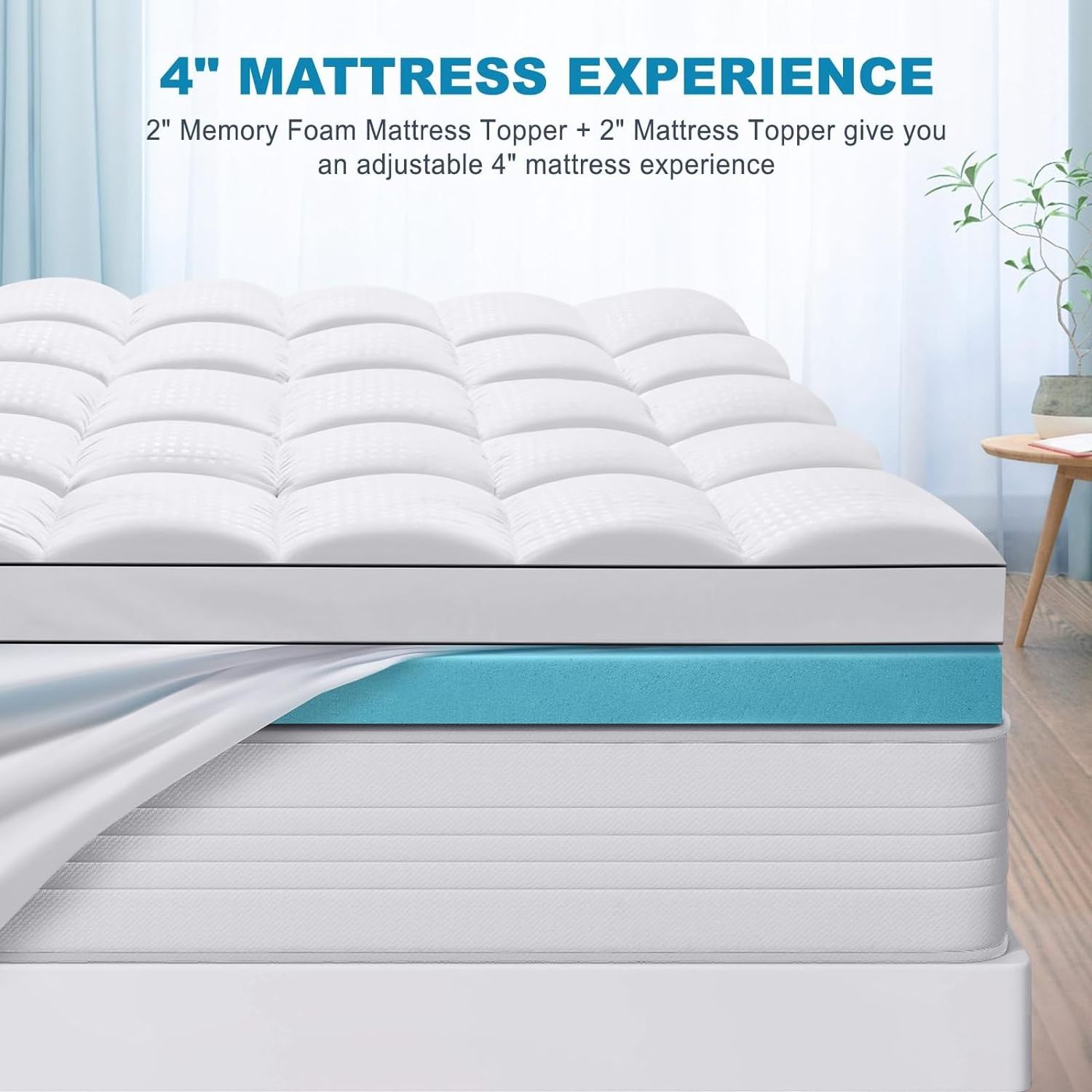 Modern Style Dual Layer 4 Inch Memory Foam 2 Inch Gel Memory Foam and 2 Inch Cooling Pillow Top Mattress Pad Topper