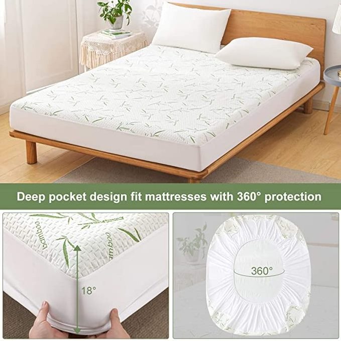 Bamboo Mattress Protector Waterproof Breathable Soft Fabric King Size Cover Bed Mattress Protector