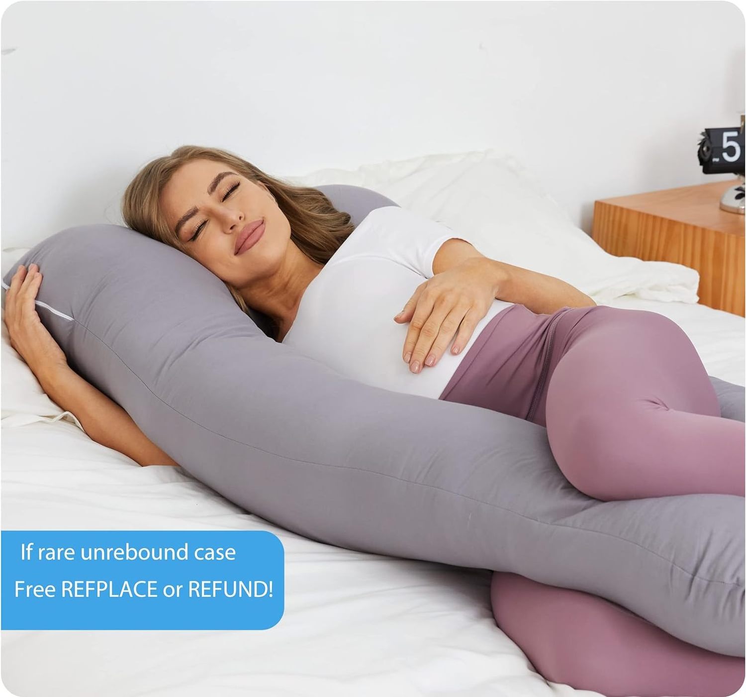 56 Inch with Grey Microfiber Removable Cover  Use and Support Back U Shaped Maternity Pregnancy Pillow for Women Sleeping