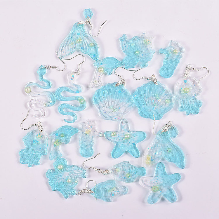 Crystal  Drip Glue Jellyfish Shell Sea Animal Keychain Silicone Resin Mold DIY Craft Ocean Series Earrings Pendant Making Mold