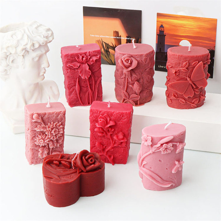 3D Love Rose Candle Silicone Mold Embossed Cylindrical Gypsum Ornaments Valentine's Day Gift Making Mould DIY Candle Making Tool