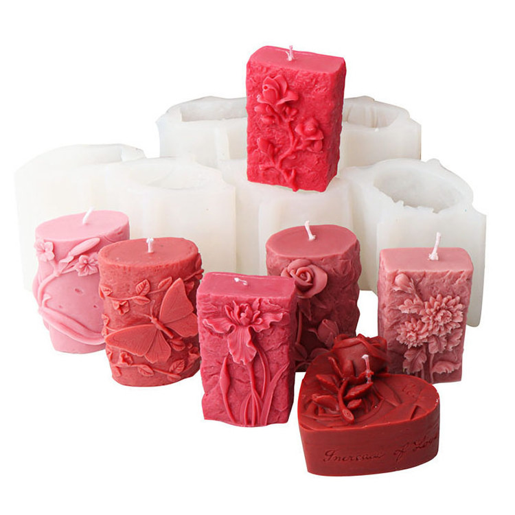 3D Love Rose Candle Silicone Mold Embossed Cylindrical Gypsum Ornaments Valentine's Day Gift Making Mould DIY Candle Making Tool