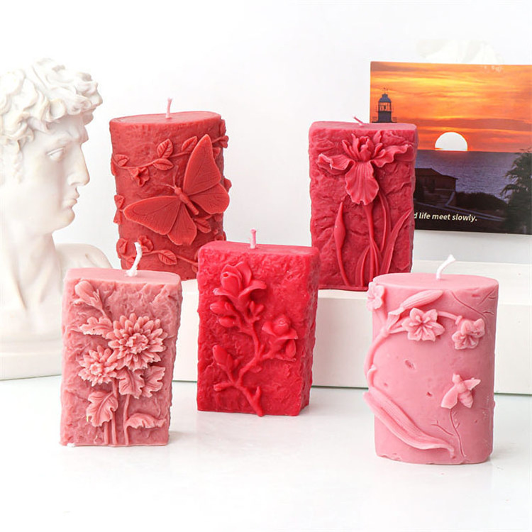 3D Love Rose Candle Silicone Mold Embossed Cylindrical Gypsum Ornaments Valentine's Day Gift Making Mould DIY Candle Making Tool