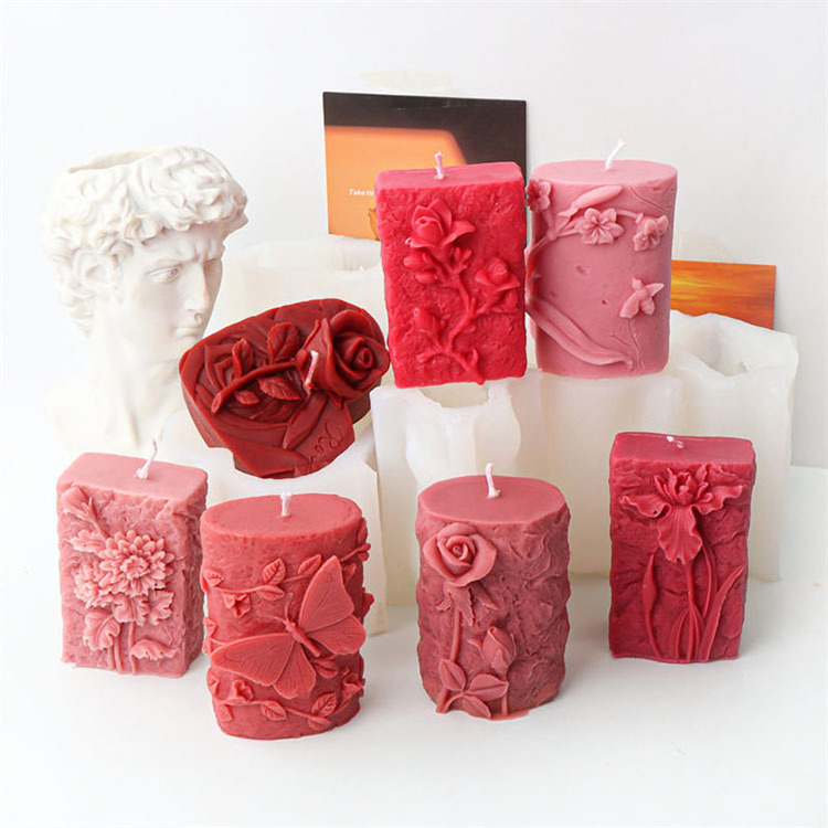 3D Love Rose Candle Silicone Mold Embossed Cylindrical Gypsum Ornaments Valentine's Day Gift Making Mould DIY Candle Making Tool