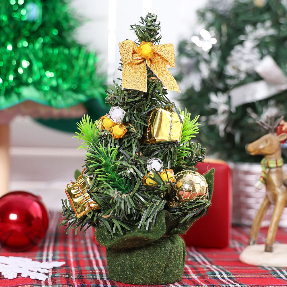 Artificial Mini Christmas Tree Potted Plant, Branches Pine Cones and Cloth Bag Base. Christmas Tabletop Decor