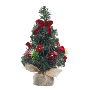 Artificial Mini Christmas Tree Potted Plant, Branches Pine Cones and Cloth Bag Base. Christmas Tabletop Decor