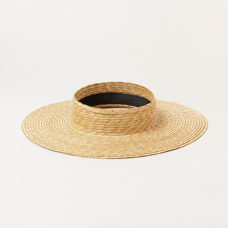 2022 Summer New Open Top Crown Shape Natural Wheat Straw Visor Sun Hat Beach Resort Holiday Travel Hats for Women Lady