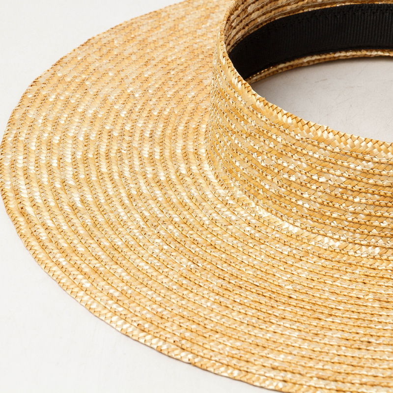 2022 Summer New Open Top Crown Shape Natural Wheat Straw Visor Sun Hat Beach Resort Holiday Travel Hats for Women Lady