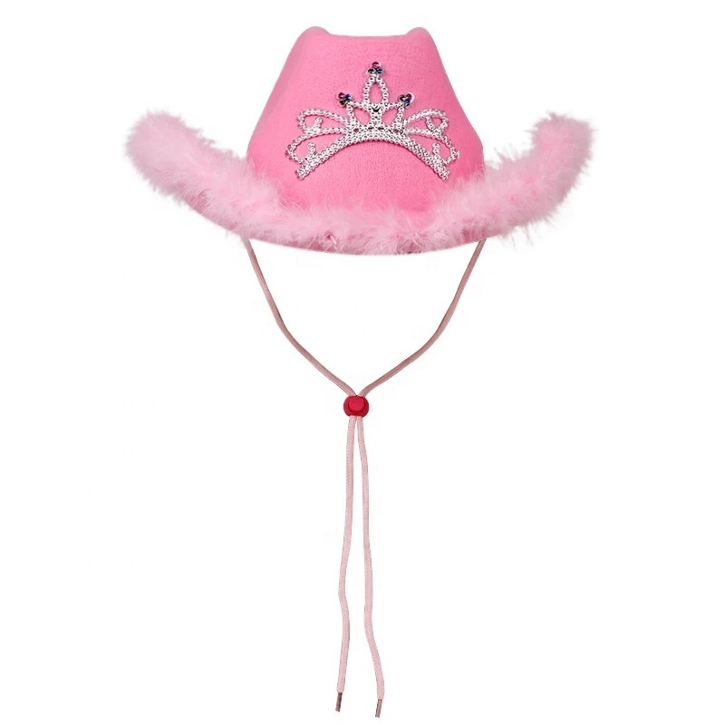 Western Felt Led Light Up Tiara Feathers Sombrero Pink Cowgirl Cowboy Hats For Ladies Women Girls Adult Festival Party