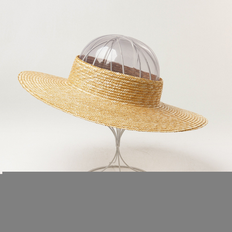 2022 Summer New Open Top Crown Shape Natural Wheat Straw Visor Sun Hat Beach Resort Holiday Travel Hats for Women Lady