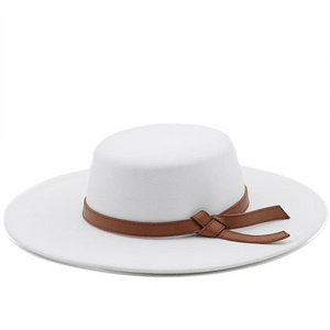 2023 New Fashion Wholesale Custom handmade vintage elegant women Men hard flat wide brim felt Fedora Hats