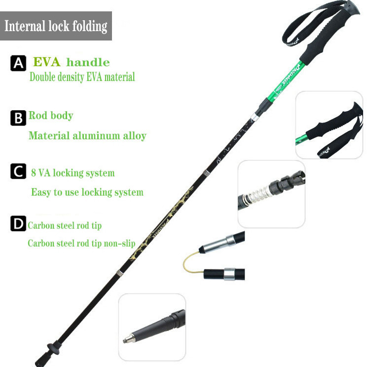 Ultralight Country Ski Pole 5 Section Outdoor Equipment Cane Five-Section Folding Trekking Stick Hiking Crutches